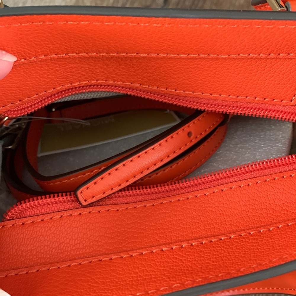 New Michael Kors Orange Red Clay Hamilton Small Satchel Bag Purse Crossbody Bag - Picture 4 of 8